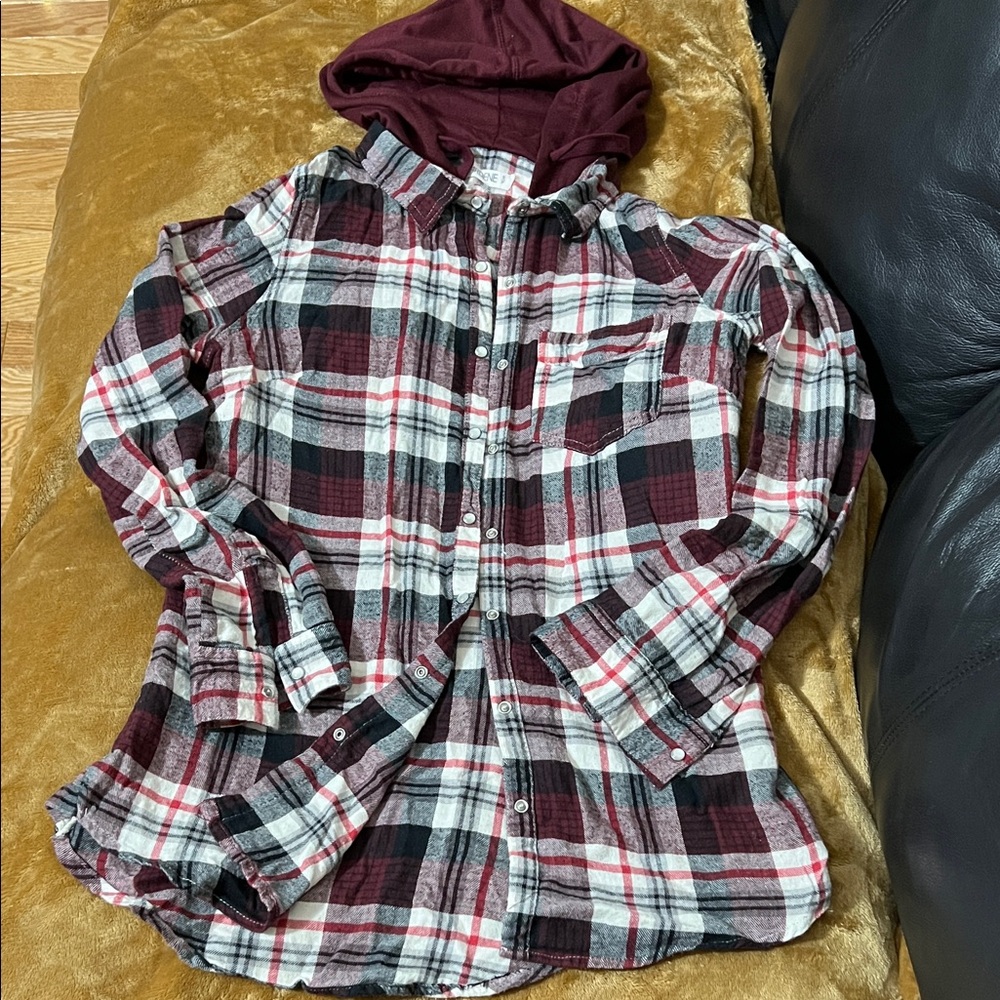 Ardene Burgundy Plaid Hooded Kids Shirt